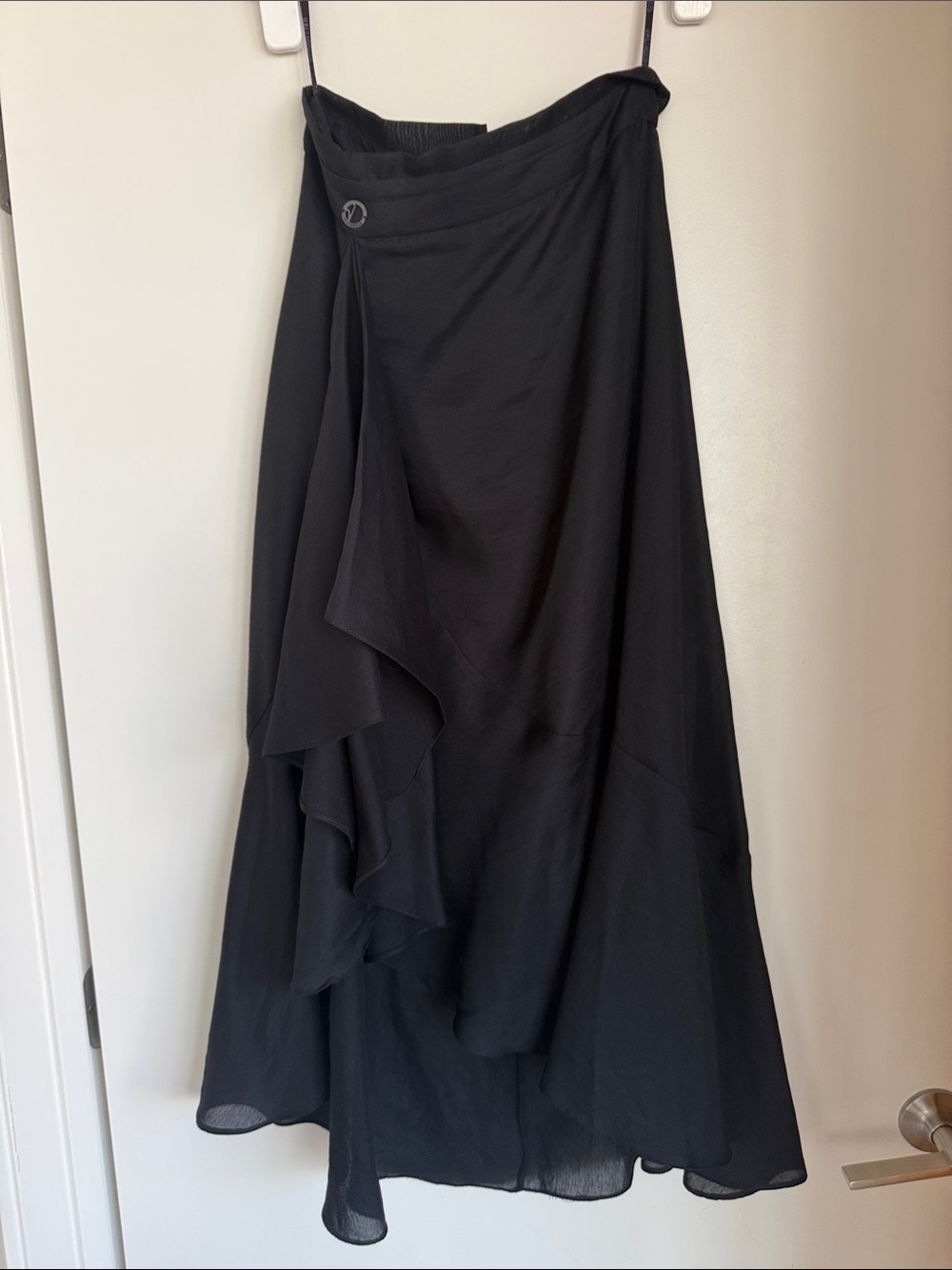 Women's Black A-Line linen Ruffle Midi Skirt